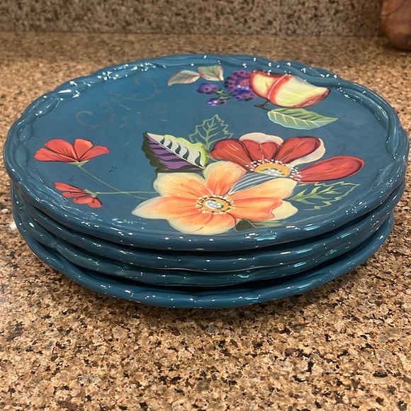 Tracy Porter Retired Teal Blossom Collection Dinner Plates - Picture 2 of 6